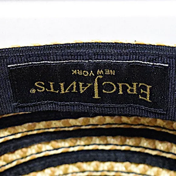 Eric Javits Womens Newsboy Hat Natural Raffia  Tan & Black UPF 50+ Packable Cap - Picture 6 of 7